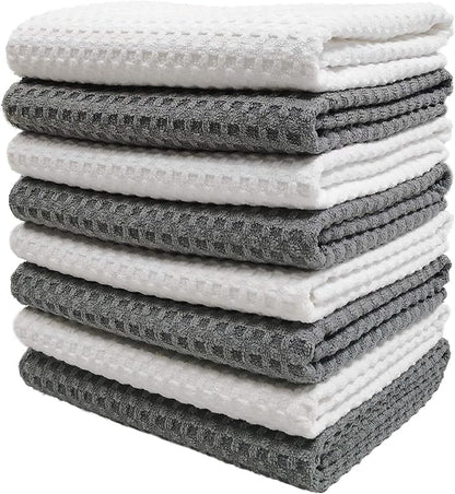 POLYTE Ultra Premium Microfiber Kitchen Dish Hand Towel Waffle Weave, 8 Pack