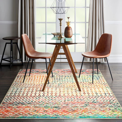 Nailttos Moroccan Living Room Rugs, 5x7 Soft Bohemian Distressed Non-Slip Large Rug, Low Pile Washable Farmhouse Rug Indoor Floor Carpet for Bedroom Under Dining Table Home Office Decor