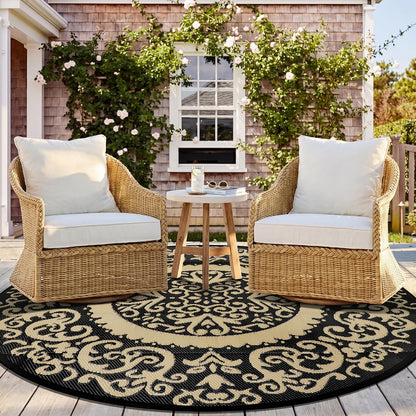 Homcomoda Round Outdoor Rugs for Patio 6ft Waterproof Clearance Reversible Patio Rugs Lightweight Outdoor Rugs Plastic Straw Rugs Portable RV Camping Rug Mat for Outdoor Porch Beach BBQ Beach Backyard
