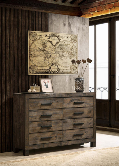 Coaster Home Furnishings Woodmont Farmhouse 58-inch 8-Drawer Bedroom Dresser Clothing Storage Cabinet Wide Chest of Drawers Organizer Unit Rustic Golden Brown 222633