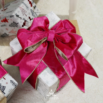 LIZLOVESS Hot Pink Velvet Wired Ribbon with Glitter Back 4 Inch Pink and Gold Christmas Ribbon Wired Fuschia Ribbon for Christmas Tree Decorations, Gift Wrapping, Wreaths Supplies, Bows (10 Yards)