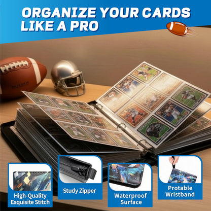 Football Card Binder with Sleeves, 9-Pocket Portable Card Protectors Album Holder Book with Zipper, Fits 900 Cards with 50 Removable Sleeves, Football Cards Display Storage Carrying Case