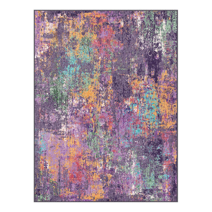 RELEANY Washable Area Rugs 5'x7' Non-Slip Modern Abstract Soft for Living Room Entryway Bedroom Kitchen, Print Pattern, Purple Orange Blue Green Rust Red Colorful