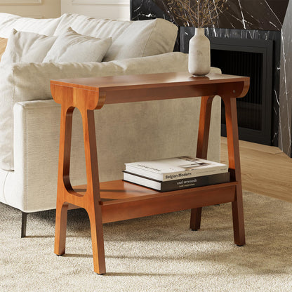 LITTLE TREE Solid Wood End Table, 24" H Small Wooden Side Table with Narrow 2-Tier Shelves, Slim End Tables for Small Spaces, Bedside Table for Bedroom,Living Room,Bathroom, Entryway (24" W x 11.8" D)