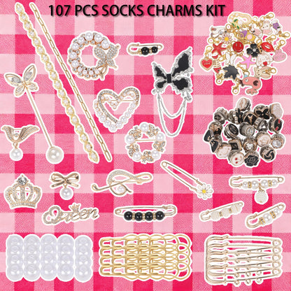 NITOPUPU 107 Pcs Socks Charms Kit With Pearl Charm Brooches And Pins For Socks And Sneakers Personalized DIY