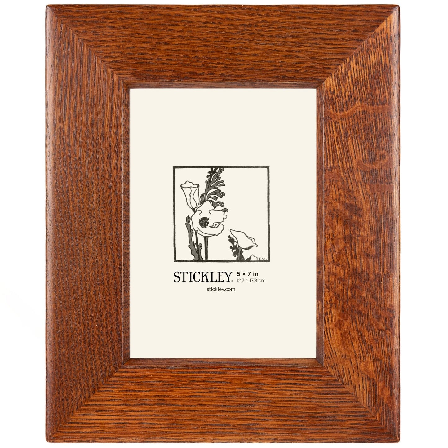 Stickley 5 x 7 Mission Picture Frame, Solid Oak, Mission Style, Horizontal or Vertical Orientation, Easel Back and Hanging Hooks, Gift Box, 8.5 x 10.5in Frame Holds 5 x 7in Photo
