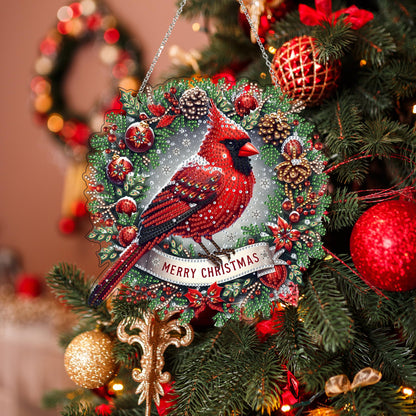 JJFox Diamond Art Hanging Kit for Adult,Special Shaped Rhinestone,DIY Acrylic 5D Diamond Art Painting Window Pendants Home Garden Wall Hanging Kits Hanging Ornament,Double Sided. (Christmas Cardinal)