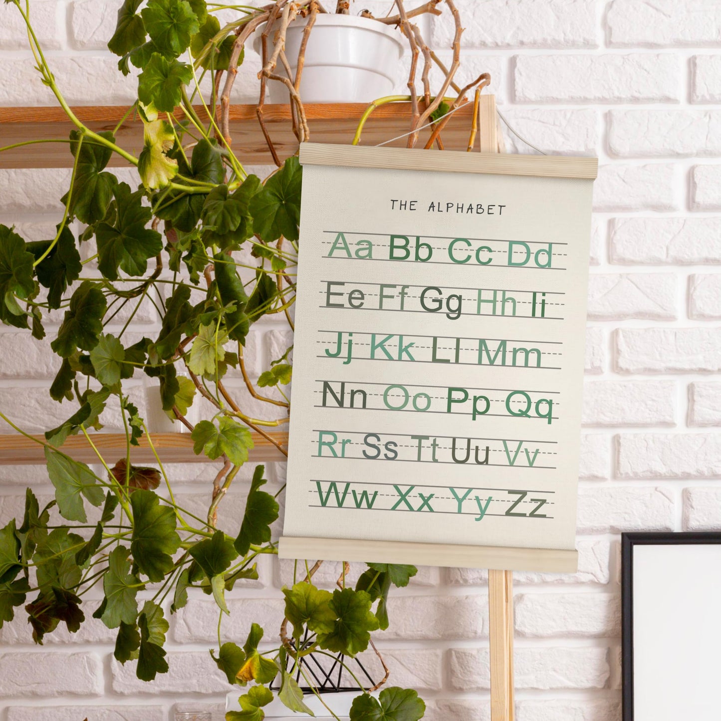 HRQKO Alphabet Numbers Poster Hanger Frame Set of 2, Nursery Wall Decor, Boho ABC Poster Wall Art with Wooden Frames, Sage Green Alphabet Banner Wall Hanging Decor for Toddler Playroom, 12x16 Inch