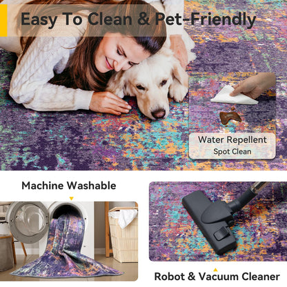 RELEANY Washable Area Rugs 8'x10' Non-Slip Modern Abstract Soft for Living Room Entryway Bedroom Kitchen, Print Pattern, Purple Orange Blue Green Rust Red Colorful