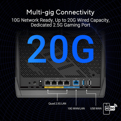 ASUS RT-BE86U BE6800 Dual-Band WiFi 7 Router, Supports 4096-QAM, MLO, AI WAN Detection, AiMesh, Subscription-Free Network Security, and Comprehensive VPN Features, Guest Network Pro, Gaming