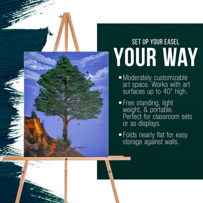 U.S. Art Supply 64" Wooden Easel Stand - Adjustable A-Frame Tripod for Painting, Drawing, Photos & Signs - Lightweight Easels, Wood Easel Stand for Sign Wedding Display 40" Canvas Capacity