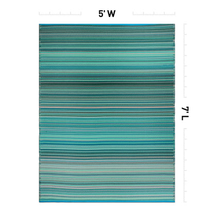 Rugshop Contemporary Stripe Reversible Crease-Free Waterproof Premium Recycled Plastic Outdoor Rugs for Patio,Backyard,RV,Deck,Picnic,Trailer,Beach,Camping Blue 5' x 7'