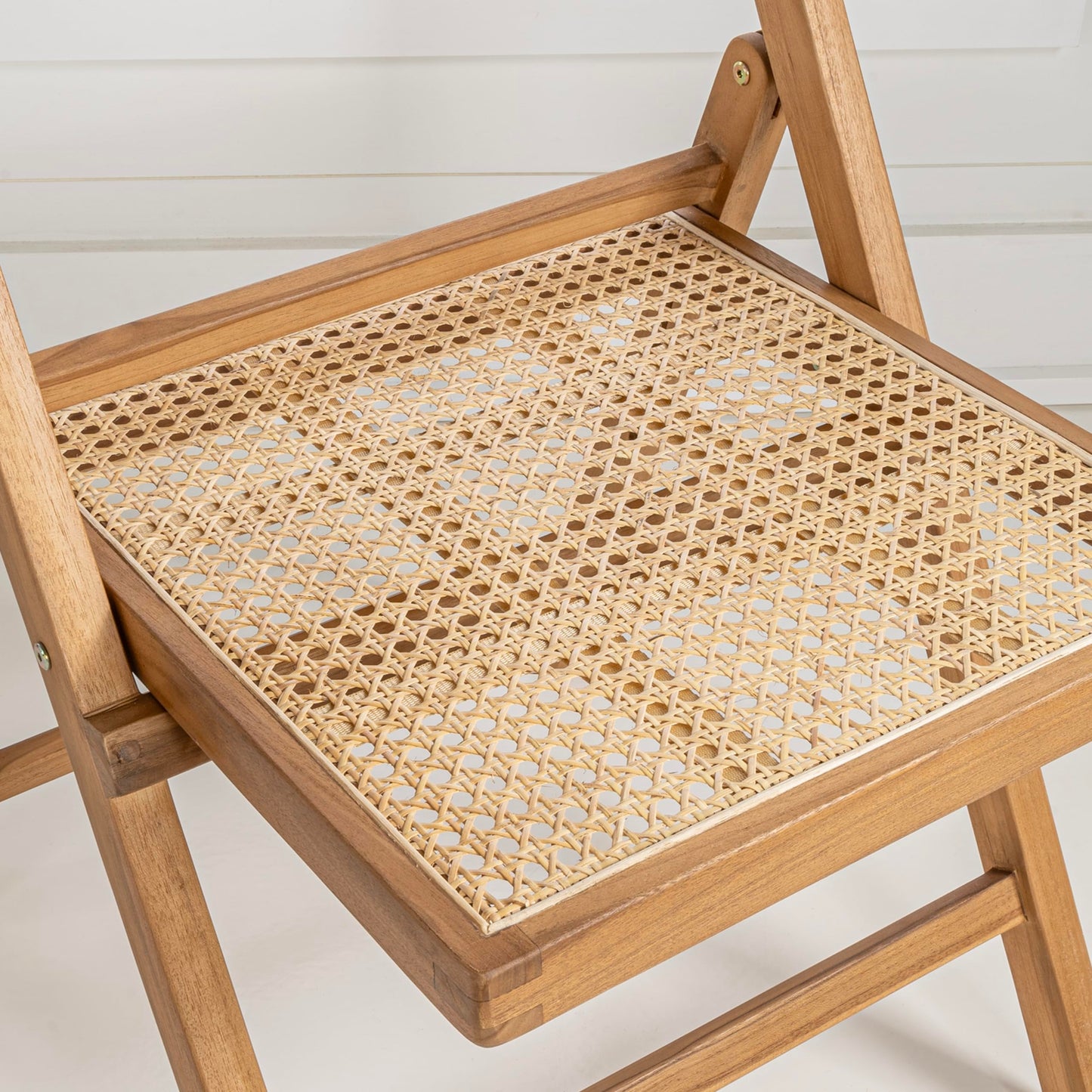 JONATHAN Y Theo Teak Wood and Rattan Folding Chairs Set of 2 for Dining and Living Room, Mid-Century Woven Cane Armless Portable Indoor Accent Seats, Natural Light Brown FLD1000A-SET2
