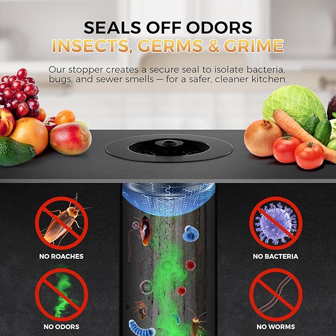 3-in-1 Kitchen Sink Strainer & Stopper, Matte Black Pop Up Drain Filter –
