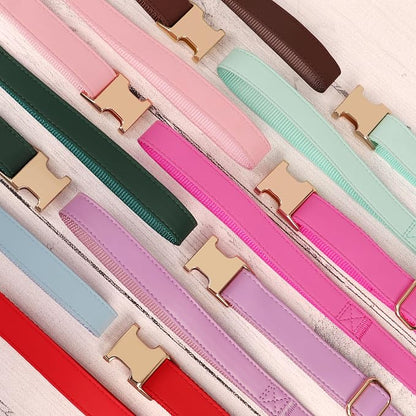 PET ARTIST Soft PU Leather Dog Collar and Leash Set, Bright & Stylish 5FT PU Leather Leash and Collar Set, Durable Pet Collars with Quick Release Metal Buckle for Large Dogs,Purple,L(16-27")