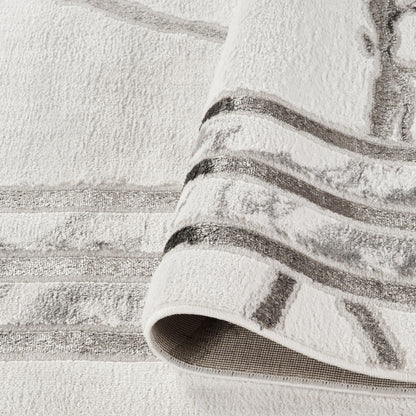 GLORY RUGS Area Rugs Marble 5x7 Cream Silver Border Carpet Elegant Modern Abstract Rug Living Room Dining Bedroom Rug