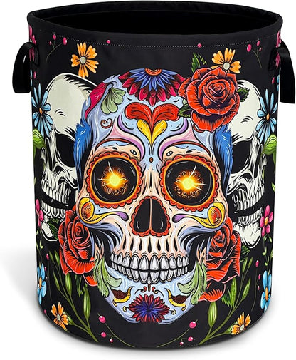Sugar Skull Laundry Basket Skeleton Print Oxford Cloth Laundry Hamper