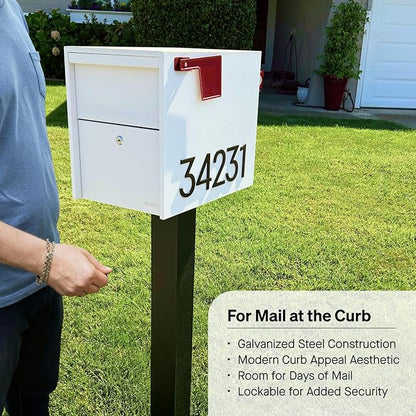 Adoorn Lockable Post Mount Mailboxes for Outside - Large Anti-Theft Locking Mailbox for Packages and Letters - Weatherproof Construction - Durable Steel - 15.5" H x 12" W x 18.5" D - White