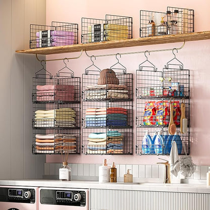 Sonyabecca 3-Tier Hanging Closet Organizer, Foldable Cabinet Wire Storage
