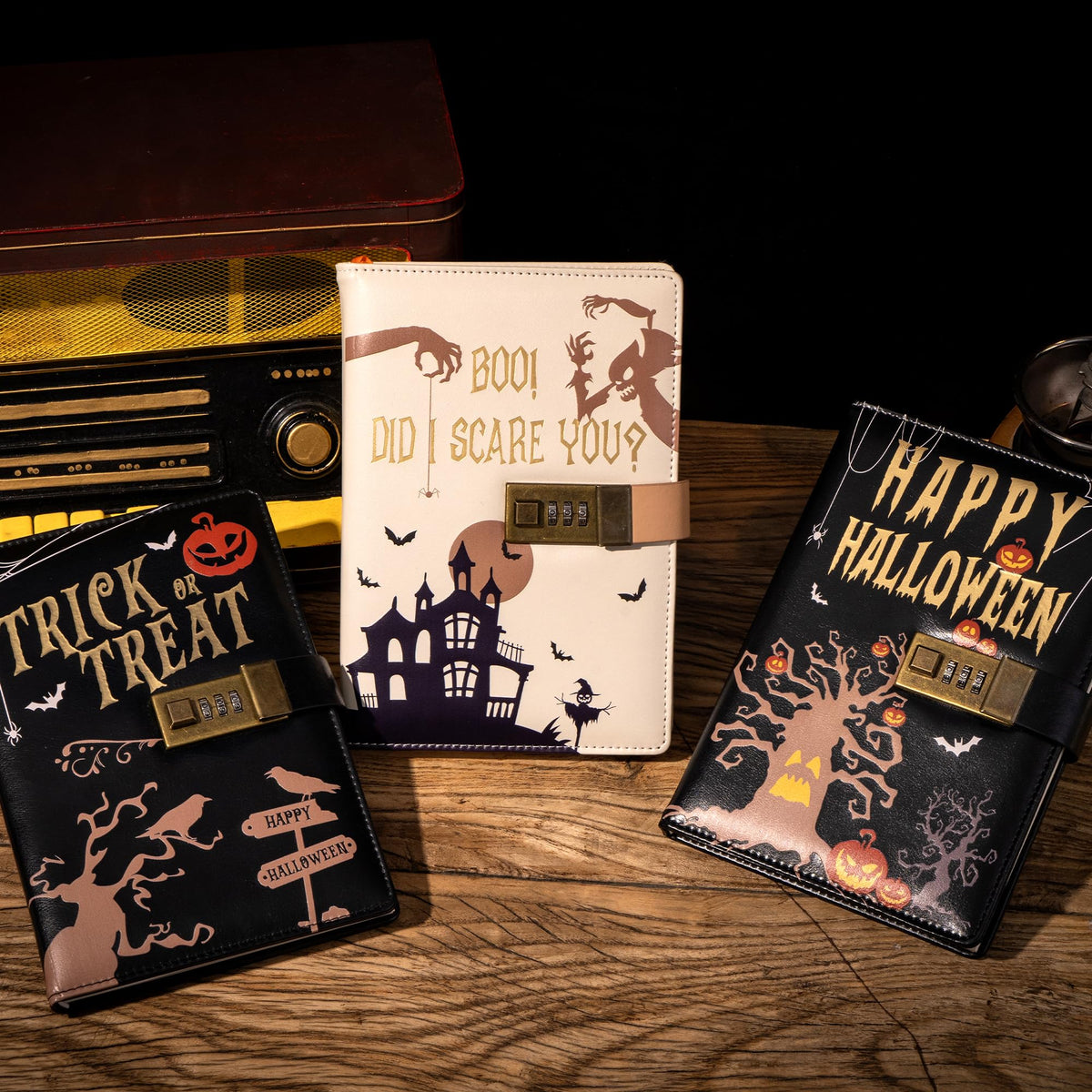 CAGIE Journal with Lock for Women Men, A5 Locked Journal with Pumpkin Pen Set, Halloween Notebook with Combination Lock 192 Pages Diary with Lock, 5.7x 8.3 Inches, Trick or Treat Black