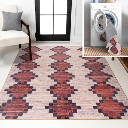JONATHAN Y Machine Washable Red/Ivory Indoor Area Rug 8X10 ft, Timantii Modern Trellis Kilim for Living Room, Bedroom, Kitchen, Office, Easy-Cleaning, Pet-Friendly, Non-Shedding WSH123A-8