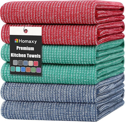 Homaxy Premium Kitchen Towels, Large Cotton Kitchen Hand Towels, Flat and Terry