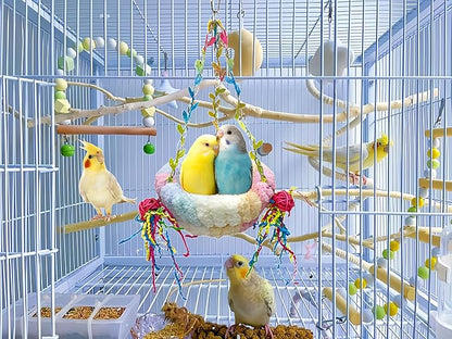 Bird Nest for Cage Bird Breeding Bed Cockatiel Snuggle Nest Parakeet Swing Bed Bird Hanging Hammock Parrot Sleeping Hut for Conure, Budgie, Lovebird, Finch, Small Pets-Pink, Large Size