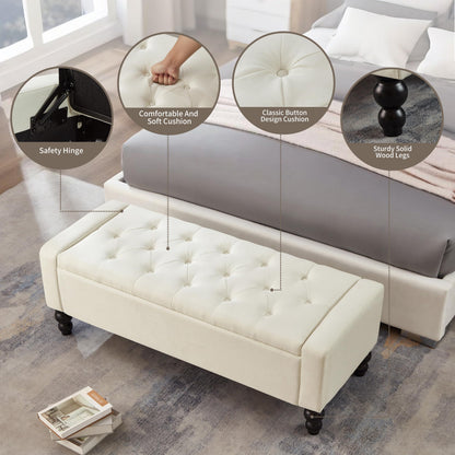 DRM‘SCUUM 50" W Storage Ottoman Bench with Safety Hinge, Load up to 660 lb Ottoman with Storage, Upholstered Tufted Entryway Bench with Seating for Living Room, Bedroom, (Beige)