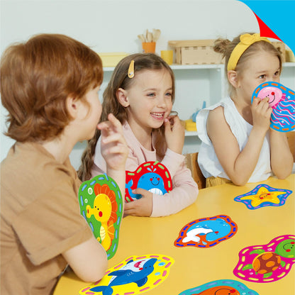 9 Pieces Kids Lacing Cards, Double Sided Sewing Cards in 9 Marine Animal Cards with 9 Colorful Laces, Imagination Development Lacing Toys Games for Children Educational and Learning Activity