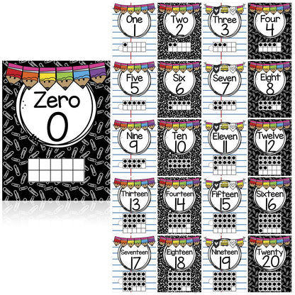 Colarr 21 Pcs Number Posters for Classroom Wall Decor 11 x 8.5 Inch Educational Number Poster Learning Chart for Kindergarten Preschool Teacher Classroom Must Have Essentials(Composition Notebook)