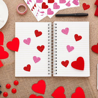 Whaline 500Pcs Valentine's Day Glitter Heart Stickers Pink Red Heart Shape Adhesive Decals Valentines Love Hearts Sticker Labels Decorative Envelope Seal Stickers for Wedding Anniversary Party