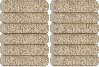 Tens Towels Pack of 12 Washcloths, 12 x 12 Inches, Lighter Weight, Quick to Dry