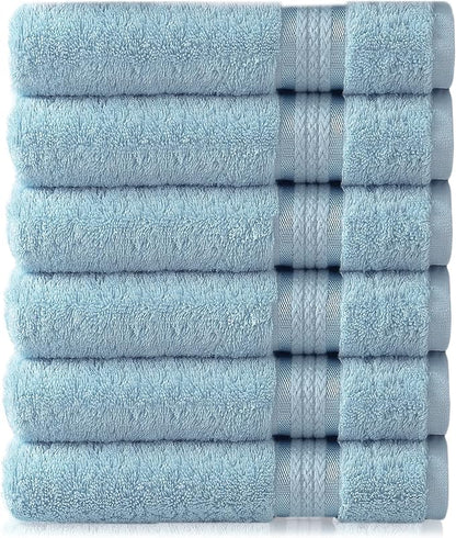 Cotton Craft - 6 Pack - Ultra Soft Extra Large Hand Towels 16x28 Light Blue -