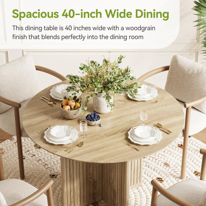 LITTLE TREE Round Dining Table for 4-6 People, Modern Wooden Kitchen Table with Pedestal Base, Small Dinner Table for Dining Room, Kitchen, Living Room