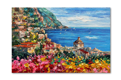 Diathou Art Hand Painted Seaside Town Landscape Oil Painting Modern Abstract Art Home Wall Deco Art 30x45 inches