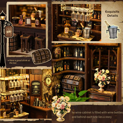 ISSEVE Book Nook Kit - DIY Miniature House Kit for Adults, Teens and Beginners, Corner Tavern Dollhouse Booknook Tiny House Bookshelf Decor 3D Wooden Puzzle, Gifts for Friends Family (Corner Tavern)