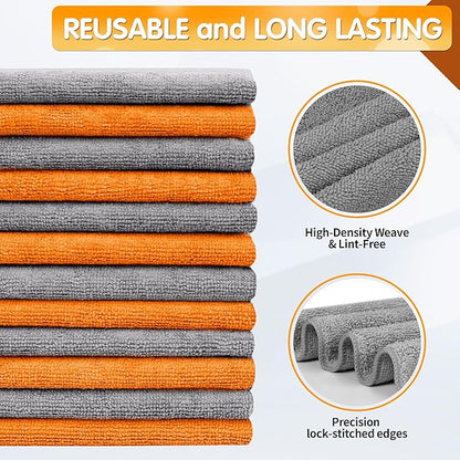 FIXSMITH Microfiber Cleaning Cloth -Pack of 12, Highly Absorbent Cleaning Rags