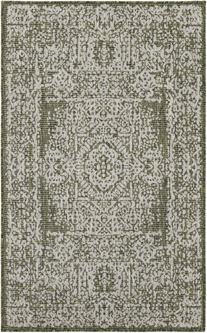 Unique Loom Outdoor Traditional Collection Area Rug - Timeworn (3' x 5' 1" Rectangle Green/Ivory)