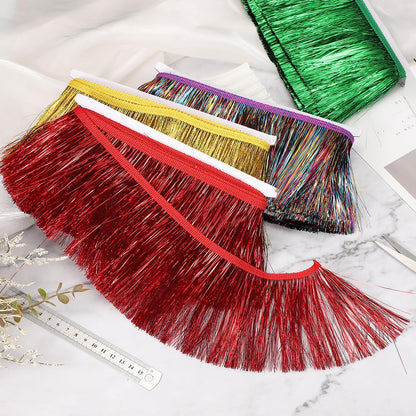 uxcell 5.5 Yard of 4 Inch Shiny Tinsel Fringe Trim, Sparkling Metallic Fringe Trims Garland Tinsel Streamer for DIY Latin Dance Costume Clothing Accessories Holiday Decor, Red