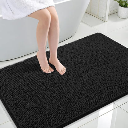 OLANLY Large Bathroom Rugs 44x32, Extra Soft Absorbent Chenille Bath Rugs, Rubber Backing Quick Dry, Machine Washable Bath Mats for Bathroom Floor, Tub and Shower, Home Decor Accessories, Black