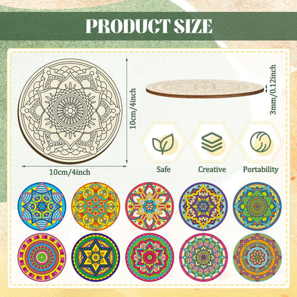 Reallnaive 45 Pcs Mandala Wooden Coasters Painting Kit, 4 Inch Paint Your Own Boho Coasters with Markers, Mothers Day Arts and Crafts for Adults Women Seniors Elderly Crafters Gifts