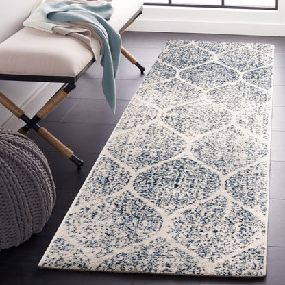 SAFAVIEH Madison Collection Runner Rug - 2'3" x 20', Cream & Royal Blue, Glam Ogee Trellis Distressed Design, Non-Shedding & Easy Care, Ideal for High Traffic Areas in Living Room, Bedroom (MAD604A)