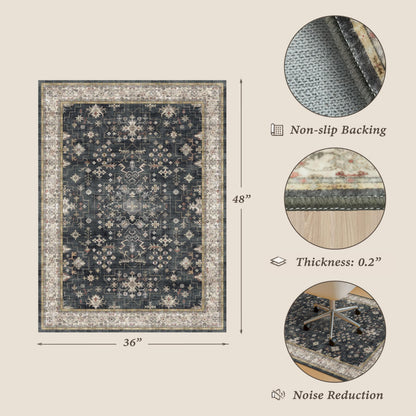 3x4 Black Boho Office Chair Mat for Hardwood Floors - Ultra-Soft Low Pile Desk Rug with Non-Slip Backing, Small 36x48 Computer Chair Area Rug for WFH Comfort and Floor Protection