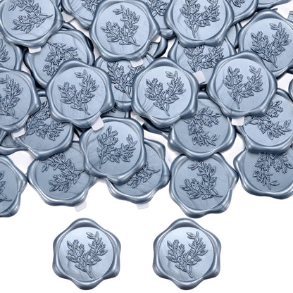 Yoption Eucalyptus Wax Seal Stickers, 50 Pack Metallic Blue Wax Seal Stickers Self Adhesive Envelope Seals for Wedding Party Birthday Christmas Invitations