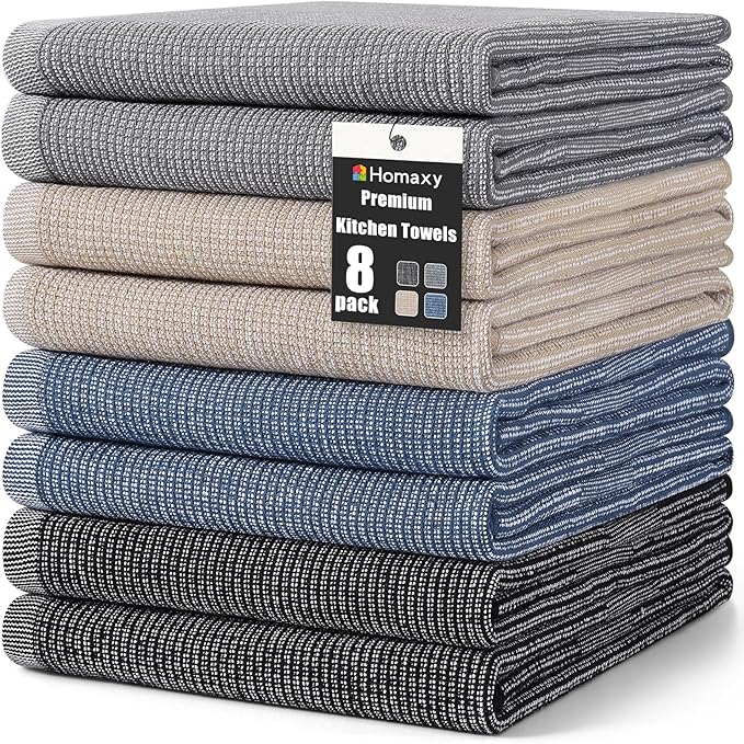 Homaxy Premium Kitchen Towels, Large Cotton Kitchen Hand Towels, Flat and Terry
