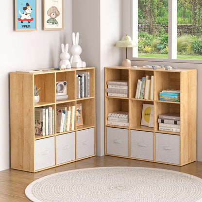 NewBeth Wooden 9 Cube Storage Organizer with Closed Back Panel,White Cube Shelf Cubby Storage Organizer with Compartments for Living,Bookshelf, Easy to Install (Oak, 9 Cube-11in)