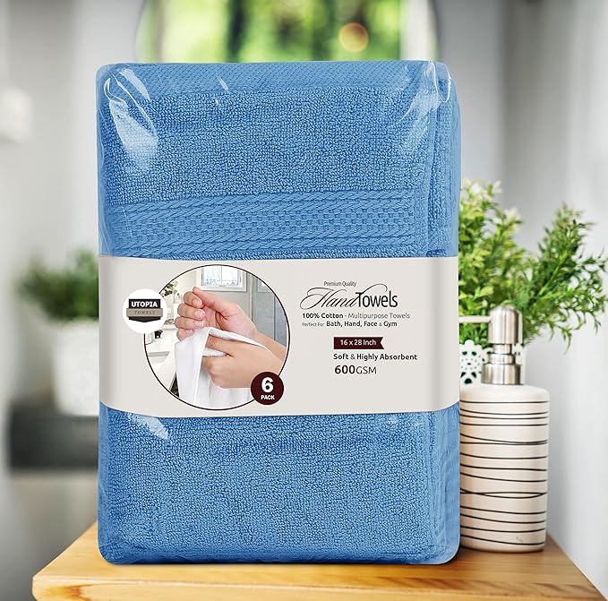 Utopia Towels 6 Pack Premium Hand Towels Set, 16 by 28 inches, 100% Ring Spun
