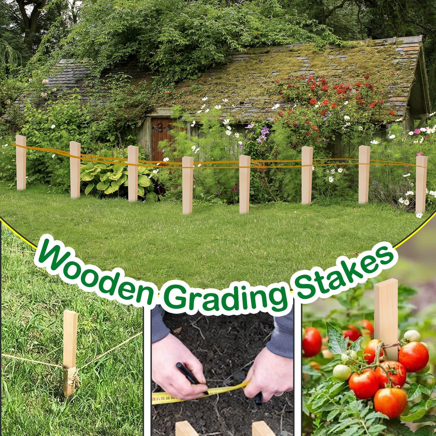 30 Pack Wooden Garden Stakes 12 Inch Solid Wood Marking Stakes for Landscaping Plant Support Yard Layout Survey Fence and Boundary Identification