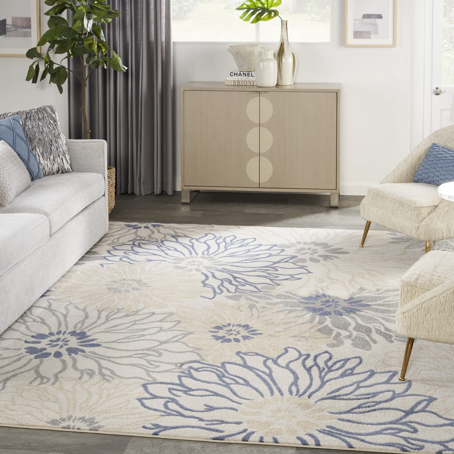 Nourison Home Passion Ivory Grey Blue 8' x 10' Area Rug - Easy Clean, Non Shedding, Bed Room, Living Room, Dining Room, Kitchen (8' x 10')
