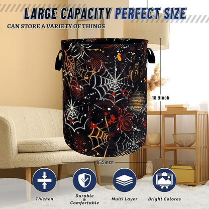Colorful Spider Web Laundry Basket Foldable Oxford Cloth Halloween Laundry